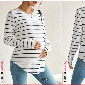 NEW SHEIN Maternity Black & White Striped Tshirt